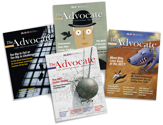 covers of four Advocate issues using photos and illustrations