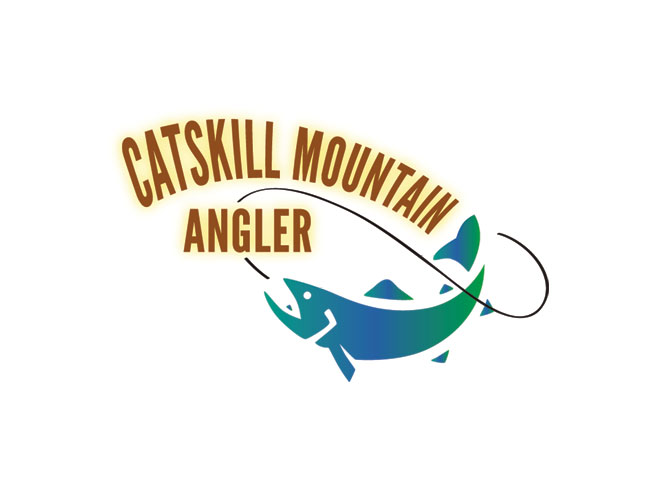 fishing guide logo with stylized leaping trout