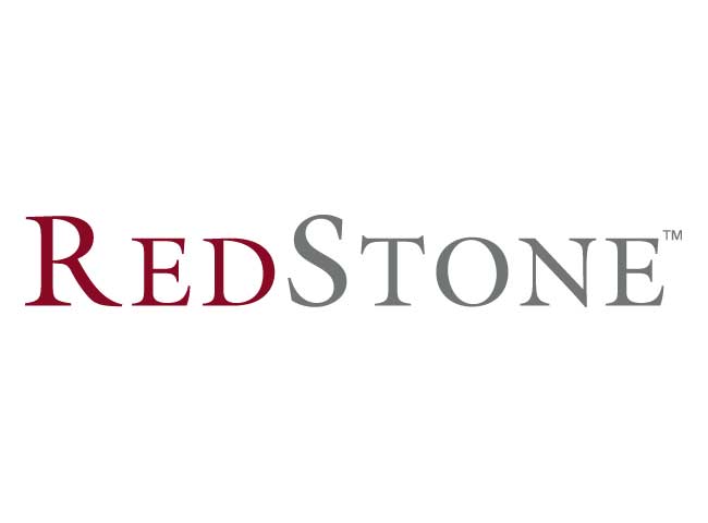 RedStone logo in brick and gray, all type